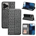 Miniatyrbild 5 av 5: Plånboksfodral för iPhone 16 Pro Stark Magnetisk Rutmönstrad Präglad Läder Flip Cover Multicolor Black