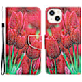 Miniatyrbillede 1 af 5: Til Iphone 15 Plus Folio Pu Læder Stand Wallet Case Mønster Print Telefon Cover Med Rem Tulip