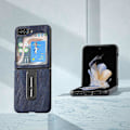 Miniatyrbild 2 av 4: För Samsung Galaxy Z Flip5 5G Mobilskal med Kohudstruktur PU Läderbelagd PC Ställ Multicolor Style D