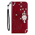 Miniatyrbillede 4 af 5: Til Samsung Galaxy A26 5G Wallet Case Ugle Blomst Præget Rhinestone Læder Cover Multicolor Style C
