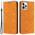 Miniatyrbillede 1 af 5: Wallet Case til iPhone 15 Pro Max PU Læder Retro Blomsterpræget Stand Telefon Cover Yellow