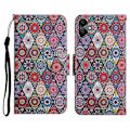 Pikkukuva 1 / 5: Samsung Galaxy A06 -kotelo, kuvioitu, suojaava nahkainen folio-puhelinkotelo - Voikukka Multicolor Rhombus Kaleidoscope