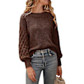 Miniatyrbillede 1 af 5: Dame 2023 Vinter Pullover Sweater Afslappet Langærmet Rund Hals Løs Tyk Strikket Jumper Toppe Bluse Coffee Medium