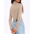 Miniatyrbillede 4 af 5: Dame Turtleneck Langærmet Trøjer Efterårsmode Basic Lagdeling Slim Fit Blød Termisk Undertøj Toppe Beige X-Large