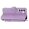 Miniatyrbillede 4 af 5: Til Samsung Galaxy S23 FE Etui Lynlås Pung PU Læder Støtteben Mobiltelefon Cover med 2 Stropper Multicolor Style B