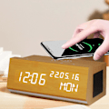 Miniatyrbillede 1 af 5: Multifunktionel Bluetooth-lyd, trådløs opladning, 2-i-1 vækkeur kreativ gave, LED elektronisk ur, træur C