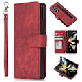 Pikkukuva 1 / 5: Samsung Galaxy Z Fold5 5G PU-nahka+PC Lompakkokotelo Jalustalla, Pehmeä Suojakuori Red