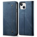 Miniatyrbillede 1 af 5: Telefoncover til iPhone 15, Wallet Stand Telefon Cover PU Læder Jeans Stof Tekstur Skal Blue