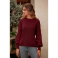 Miniatyrbillede 2 af 5: Dame 2023 Vinter Pullover Sweater Afslappet Langærmet Rund Hals Løs Tyk Strikket Jumper Toppe Bluse Red Large
