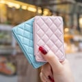 Pikkukuva 5 / 5: BFK05 3D Rhombus -kuvioinen itseliimautuva puhelimen takakorttiteline PU-nahkainen korttilaukku - Vihreä Multicolor Blue