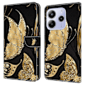 Pikkukuva 1 / 5: Xiaomi Redmi Note 14 5G Kotelo Magneettilukolla 3D Kuvio Nahkainen Lompakko Puhelinkotelo Multicolor Golden Butterfly
