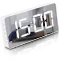 Miniatyrbillede 1 af 5: Digitalt Vækkeur Stort Spejl LED Ur Snooze Funktion Dæmpningstilstand Sengelampe Ur Til Soveværelsesindretning - hvid