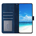 Miniatyrbillede 3 af 5: For iPhone 16e Wallet Case Rose Mønster Præget Læder Flip Stand Telefon Cover Multicolor Dark Blue