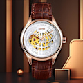 Miniatyrbild 3 av 4: Skmei 9209 Men Business Automatisk Mekanisk Watch Rund Hollow Dial Läder Watchband Watch Rose Gold Silver