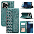 Miniatyrbild 5 av 5: Plånboksfodral för iPhone 16 Pro Max Stark Magnetisk Rutmönstrad Präglad Läder Flip Cover Multicolor Green