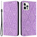 Miniatyrbillede 1 af 5: Wallet Case til iPhone 15 Pro Max PU Læder Retro Blomsterpræget Stand Telefon Cover Purple