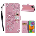 Miniatyrbillede 1 af 5: Ugle Prægning Rhinestone Dekoration Læder Telefon Cover til Samsung Galaxy A12 Stand Shell