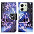 Pikkukuva 1 / 5: Xiaomi Redmi Note 13 4G Lompakkokotelo PU-nahkaa Kuvioitu Puhelinkotelo Ristikkäinen Tekstuuri Multicolor Sparkling Butterflies