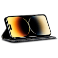 Miniatyrbild 3 av 5: För Iphone 15 Pro Pu Läder Phone case Jeans Tyg Texture Plånboksställ anti-scratch Cover Black