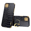 Miniatyrbild 1 av 5: För Samsung Galaxy A22 5g (eu-version) Crocodile Texture Pu-läderbelagd TPU- case Galvaniseringsring Kickstand Cover Black