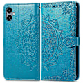 Miniatyrbillede 1 af 5: Til Samsung Galaxy A06 Etui Mandala Præget Design Læder Wallet Telefon Cover - Grå Multicolor Blue