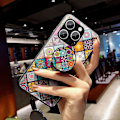 Pikkukuva 3 / 5: iPhone 16 Pro Max -kotelo, jalusta, etninen kuvio, karkaistu lasinen puhelinkuori hihnalla Multicolor Checkered Pattern