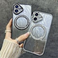 Miniatyrbillede 2 af 5: Magnetisk etui til iPhone 16 med fjertekstur, bling og glitrende TPU+PC-telefoncover Multicolor Style E