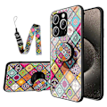Pikkukuva 1 / 5: iPhone 16 Pro Max -kotelo, jalusta, etninen kuvio, karkaistu lasinen puhelinkuori hihnalla Multicolor Color Pattern