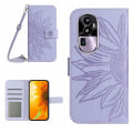 Miniatyrbilde 1 av 5: Ht04 PU Lær Telefonveske For Oppo Reno10 Pro+ 5g Solsikke Trykk Lommebok Stativ Deksel Med Skulderstropp Light Purple