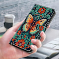 Miniatyrbild 5 av 5: För iPhone 16 Skal Mönstertryckt Skyddande Läder Flip Fodral - Panda Multicolor Flower Butterfly