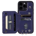 Miniatyrbild 2 av 5: Stötsäkert case för Iphone 15 Pro Rfid Blockering anti-scratch Pu+tpu cover med remmar Blue