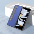 Pikkukuva 4 / 5: Samsung Galaxy Z Fold5 5g -puhelimelle teksturoitu PU-nahkapäällysteinen PC-kotelo jalustalla, taitettava puhelinkotelo Dark Blue