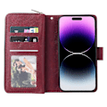 Miniatyrbillede 2 af 5: Til iPhone 15 Pro Max Telefon Stand Case Shell Lynlåslomme TPU+PU Læder Kort Slots Pung Multicolor Wine Red