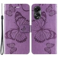 Miniatyrbilde 1 av 5: Lærveske til Oppo A78 4g, Lommebokstativ med sommerfugltrykk Purple