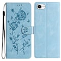 Miniatyrbillede 1 af 5: For iPhone 16e Wallet Case Rose Mønster Præget Læder Flip Stand Telefon Cover Multicolor Sky Blue