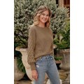 Miniatyrbillede 3 af 4: Dame 2023 Vinter Pullover Sweater Afslappet Langærmet Rund Hals Løs Tyk Strikket Jumper Toppe Bluse Khaki Large