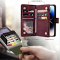 Miniatyrbillede 3 af 5: Lynlåspung PU læder stativ faldbestandigt cover til iPhone 15 Pro mobiltelefonetui Multicolor Wine Red