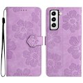Miniatyrbillede 1 af 5: Til Samsung Galaxy S21+ 5G Wallet Telefon Cover PU Læder Shell Stand Blomster Præget Telefon Case Multicolor Style B