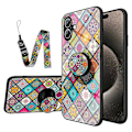Miniatyrbild 1 av 5: Skal till iPhone 16 Plus med Stöd Etniskt Mönster Härdat Glas Telefonskydd med Rem Multicolor Checkered Pattern