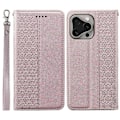 Miniatyrbild 1 av 5: Plånboksfodral för iPhone 16 Pro Max Stark Magnetisk Rutmönstrad Präglad Läder Flip Cover Multicolor Rose Gold