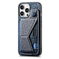 Miniatyrbillede 2 af 5: Retro læder bagcover med kortslot og sidefodstøtte til iPhone 16 Pro Max - Grøn Multicolor Blue