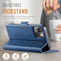 Miniatyrbillede 5 af 5: For iPhone 13 6.1 tommer Case AUTSPACE A11 RFID-blokerende Retro Læder Mobiltelefon Wallet Cover- Multicolor Blue