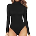Miniatyrbillede 1 af 5: Dame Mock Turtle Neck Langærmet Toppe Bodysuit Jumpsuit A Long Sleeve Black X-Large