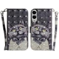 Miniatyrbillede 1 af 5: Til Samsung Galaxy S25 Edge Etui Mønstertryk Læder Wallet Telefon Cover med Håndledsrem Multicolor Embracing Cat