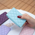 Pikkukuva 4 / 5: BFK05 3D Rhombus -kuvioinen itseliimautuva puhelimen takakorttiteline PU-nahkainen korttilaukku - Vihreä Multicolor Blue