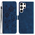 Miniatyrbillede 1 af 5: Til Samsung Galaxy S24 Ultra Wallet Case Rose Mønster Præget Læder Flip Stand Telefon Cover Multicolor Dark Blue