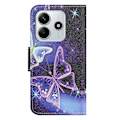 Miniatyrbillede 5 af 5: Til Xiaomi Redmi Note 14 4G Etui Mønstertryk Kryds Tekstur Læder Telefon Cover Multicolor Sparkling Butterfly