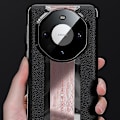 Miniatyrbillede 5 af 5: View Window Flip Cover til Huawei Mate 60 Ægte Koskind Læder Auto Væk/Sov Telefon Cover Multicolor Style A