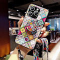 Pikkukuva 2 / 5: iPhone 16 Pro Max -kotelo, jalusta, etninen kuvio, karkaistu lasinen puhelinkuori hihnalla Multicolor Color Pattern