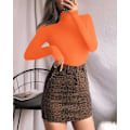 Miniatyrbillede 2 af 5: Dame Mock Turtle Neck Langærmet Toppe Bodysuit Jumpsuit Long Sleeve Orange Small